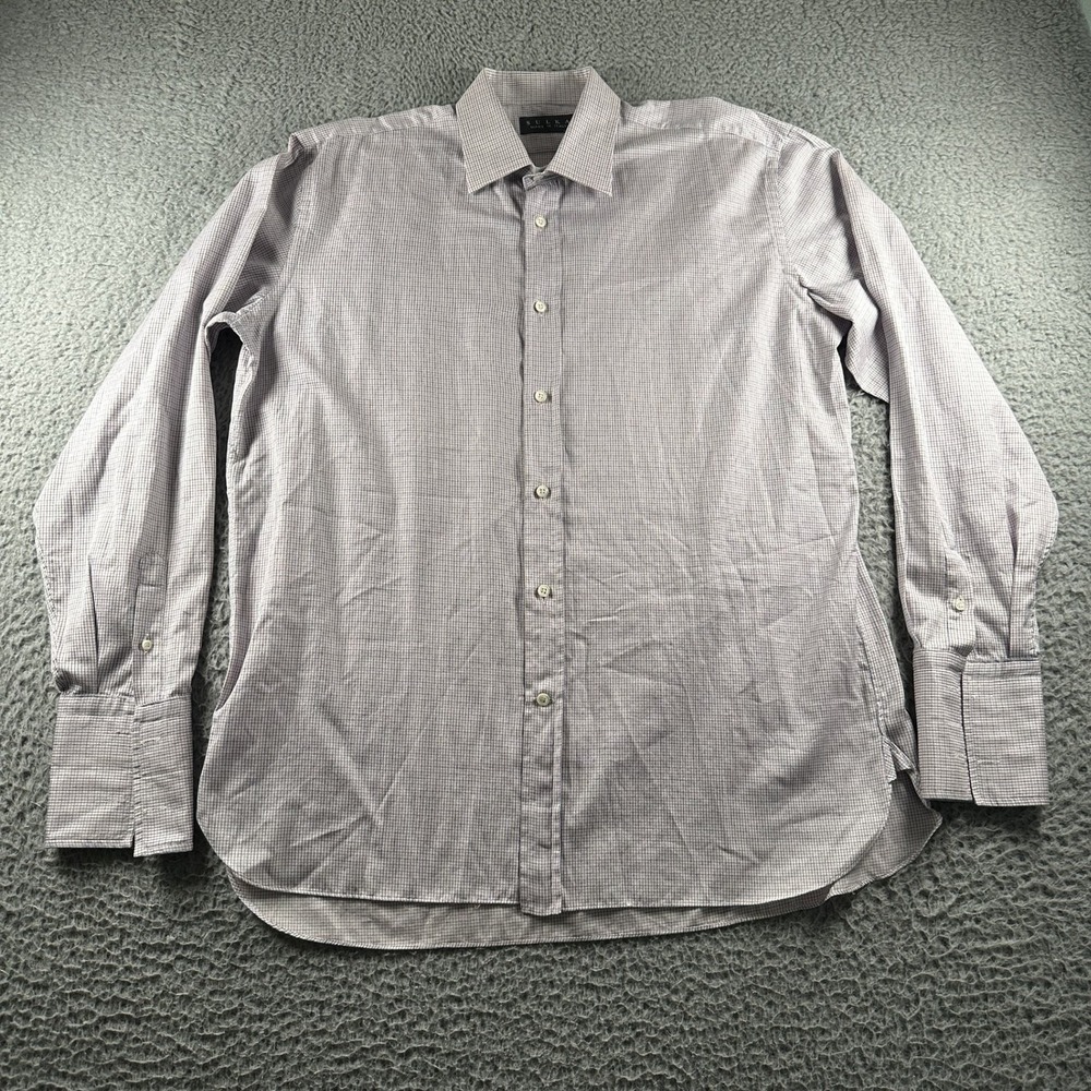Sulka‎ Dress Shirt Mens 17.5 Check Cotton Point Collar Multicolor Barell Cuff